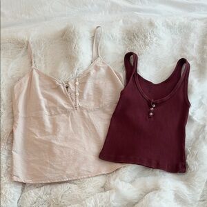 Brandy Melville Stylish Women's Tank Top Set - Cream and Burgundy